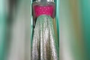 Indian Gay Crossdresser  pressing her big boobs and fingering in her ass in pink dress