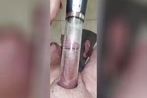 play with my penis pump and precum or pee