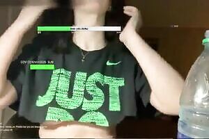 Twitch Streamer Downblouse Accidental Nip Slips in Crop shirt