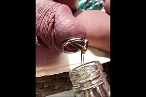 Peeing thru 15mm threaded penis plug