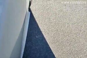 Risky Flashing on a Busy Parking Lot and Cumshot Close to a Highway