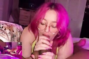 Titty fucking blowjob facial, cumming on her glasses (multiple cumshot view)