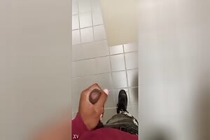 Stroking in the Library bathroom two