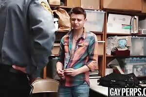 Twink perp caught and barebacked hard by a security officer