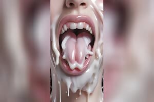 80 cum soaked Gokkun Bukkake Cum licking facials & Split Tongues