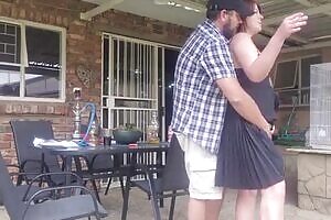 Neighbours wife outdoor upskirt fuck while he is at work