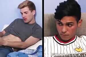 Young twink barebacked passionately in step family threesome
