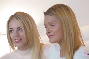 Erotic lesbian blondes Abby Cross and Blake Eden excitedly lick each other and use dildos.
