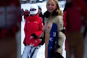 Girls undressed at a ski resort