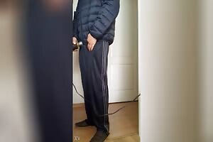 Masturbation in a slippery jacket and tracksuits
