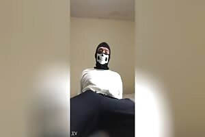 Masked daddy Rave shows his big cock to his followers