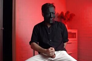 Masked handsome man Noel Dero watches kinky porn and jerks off. Loud moans and orgasm of a young guy