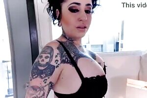 OPHELIA RAIN Heavily Tatooed Big Tits POV Huge Cock Deepthroat Blowjob and Cum Swallow