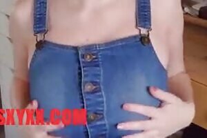 Carmen Rae Wearing Denim Overalls Taking Her Huge Boobs Out Onlyfans Video