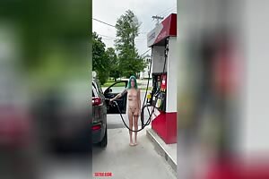 Gas station during the day fully nude 3 people pulled over to watch 