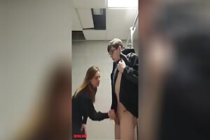 Making him cum in public bathroom