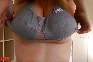 PostWorkout Big Titty Drop in Gray Sports Bra