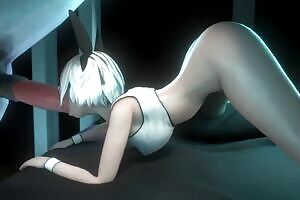 2B deepthroating her horses big cock wildangel3D